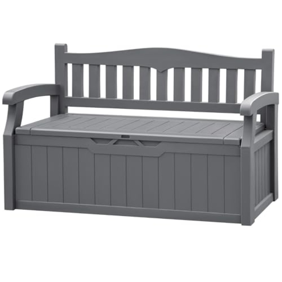 Garden Storage Box - 80 Gallon Grey Resin Outdoor Storage