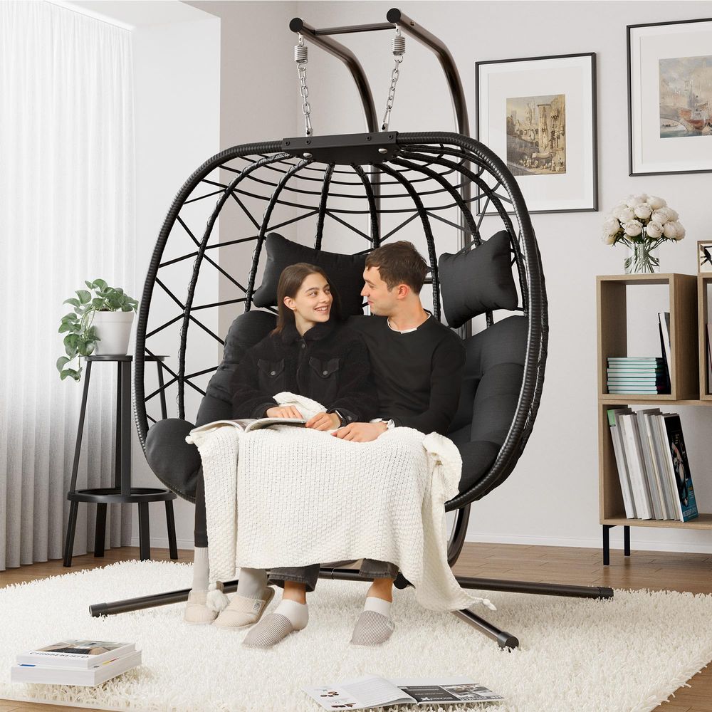 Hanging Egg Chair - Double Swing Egg Chair with Stand,