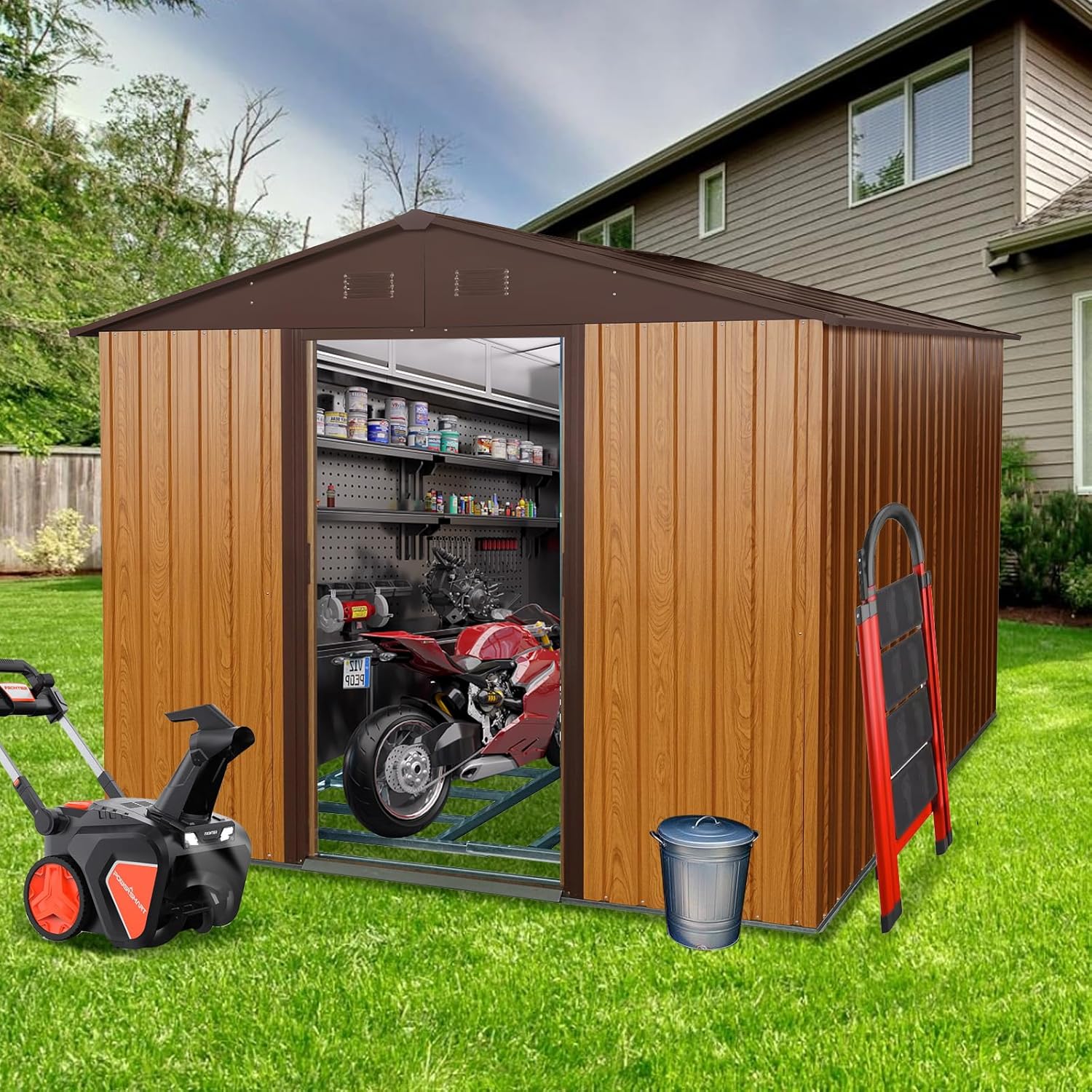 Outdoor Furniture Metal - 8x10 FT Outdoor Storage Shed, Metal
