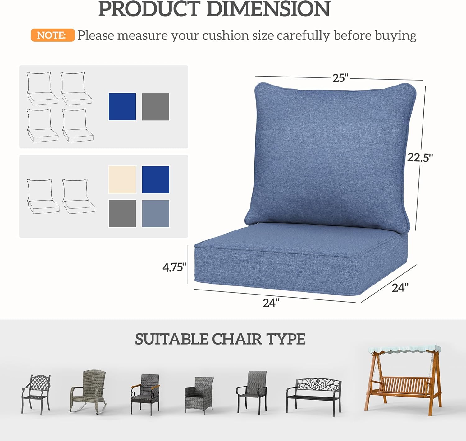 2-Pack Patio Chair Cushions, F - Outdoor Furniture Cushions 24 X 24 ulasan dan harga