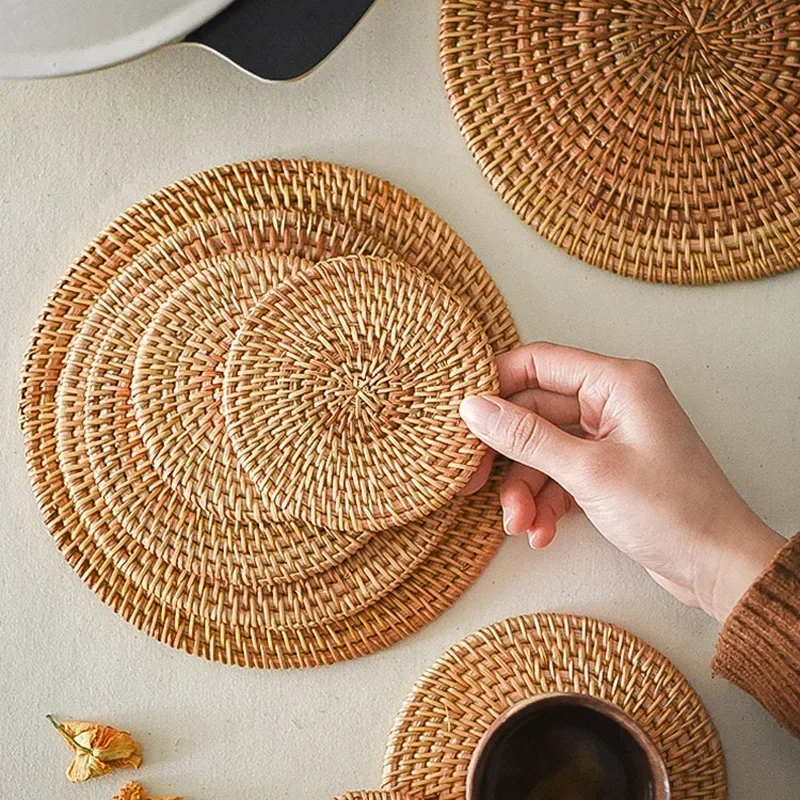 Handmade Round Rattan Coasters - Outdoor Furniture Sale ulasan dan harga