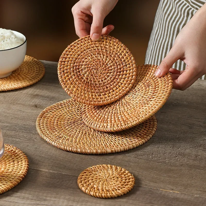 Handmade Round Rattan Coasters - Outdoor Furniture Sale ulasan dan harga