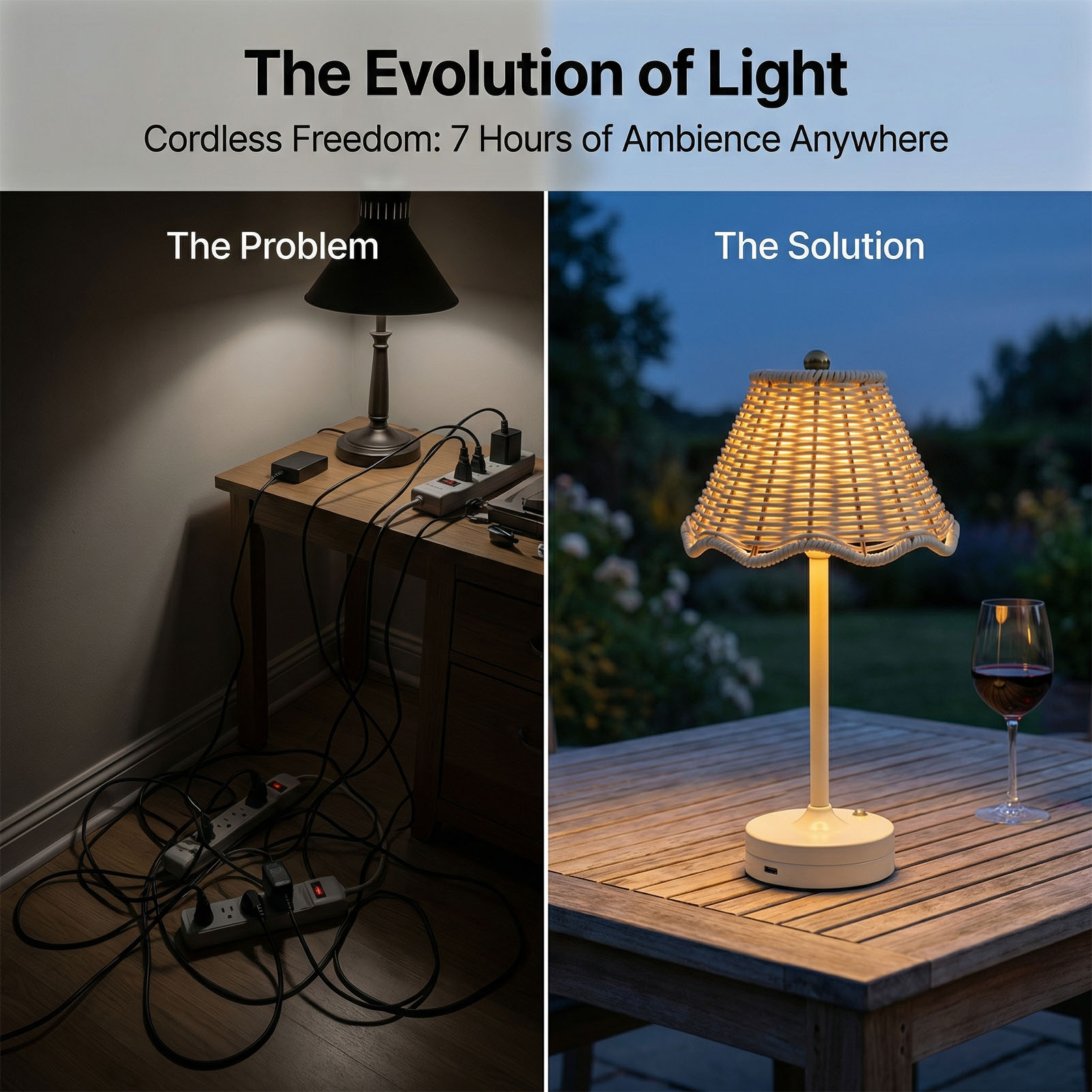 LED Vintage Rattan Table Lamp  - Outdoor Furniture Sale ulasan dan harga