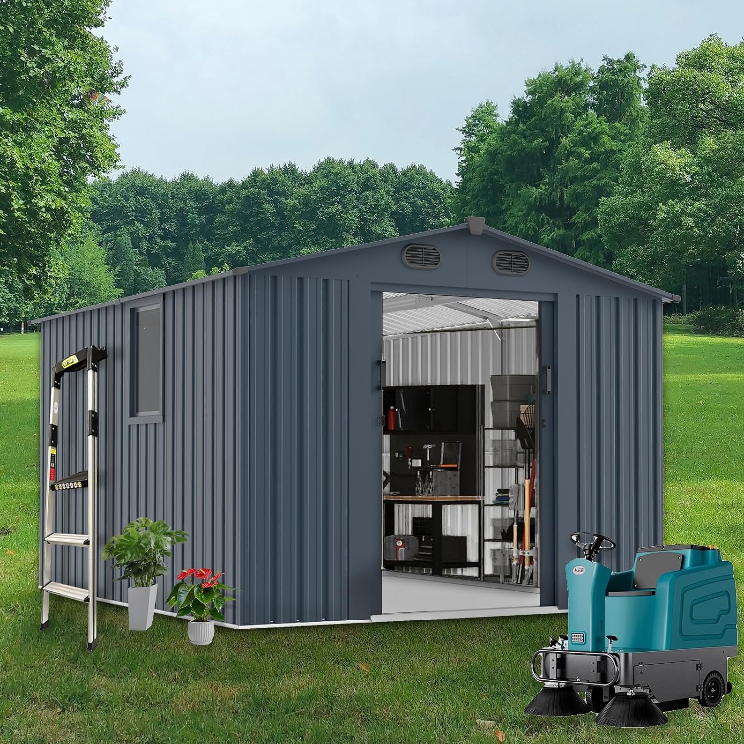 Outdoor Storage Shed 8x10 FT w - Outdoor Furniture Metal ulasan dan harga