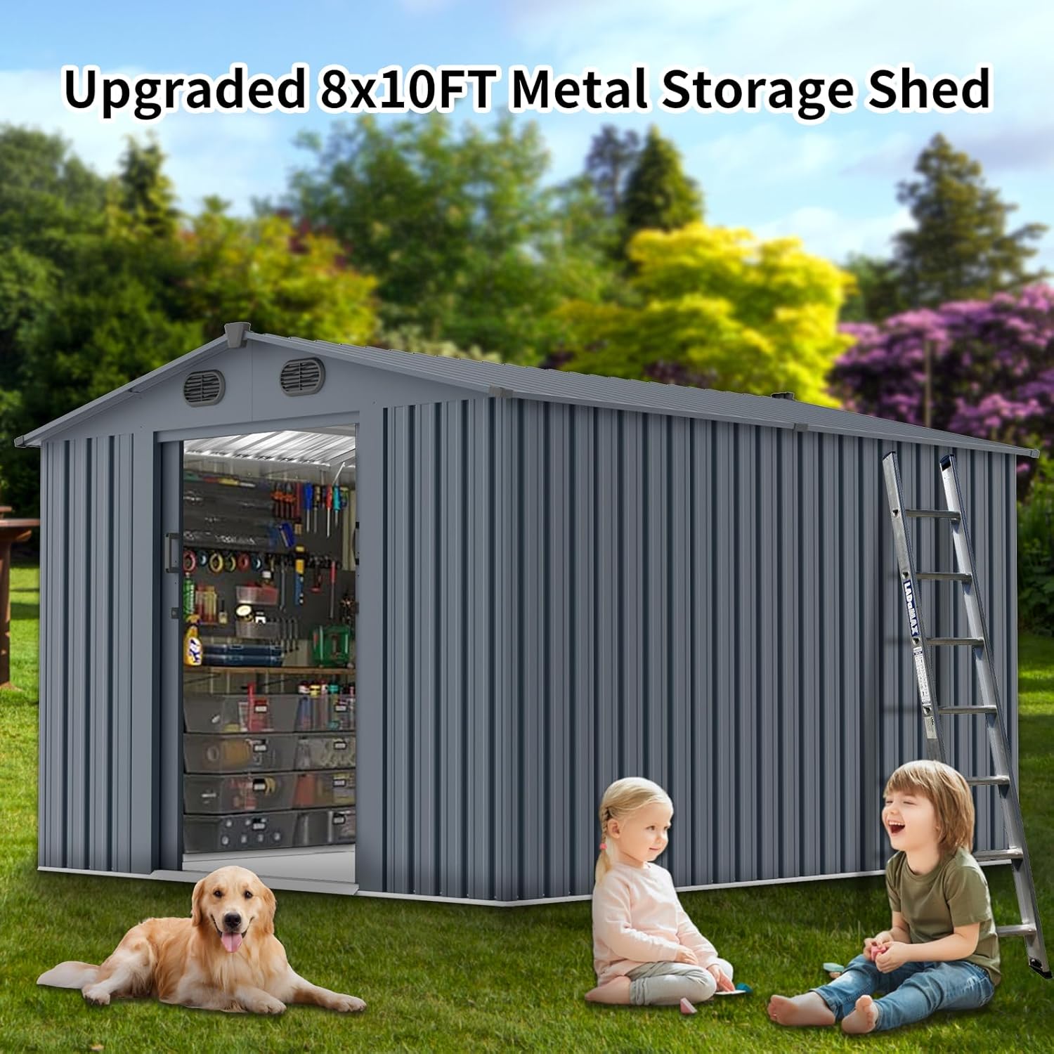 Outdoor Storage Shed 8x10 FT w - Outdoor Furniture Metal ulasan dan harga