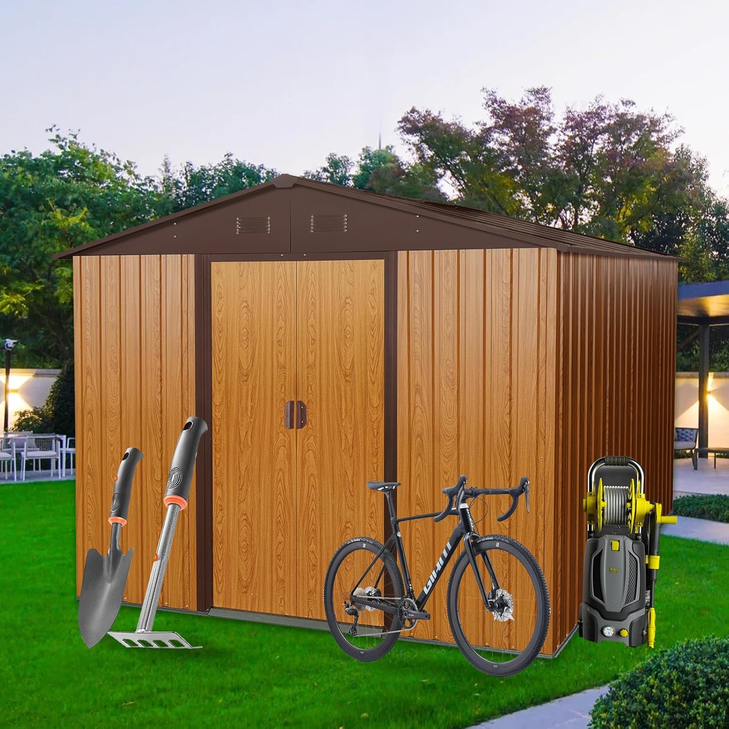 8x10 FT Outdoor Storage Shed,  - Outdoor Furniture Metal ulasan dan harga