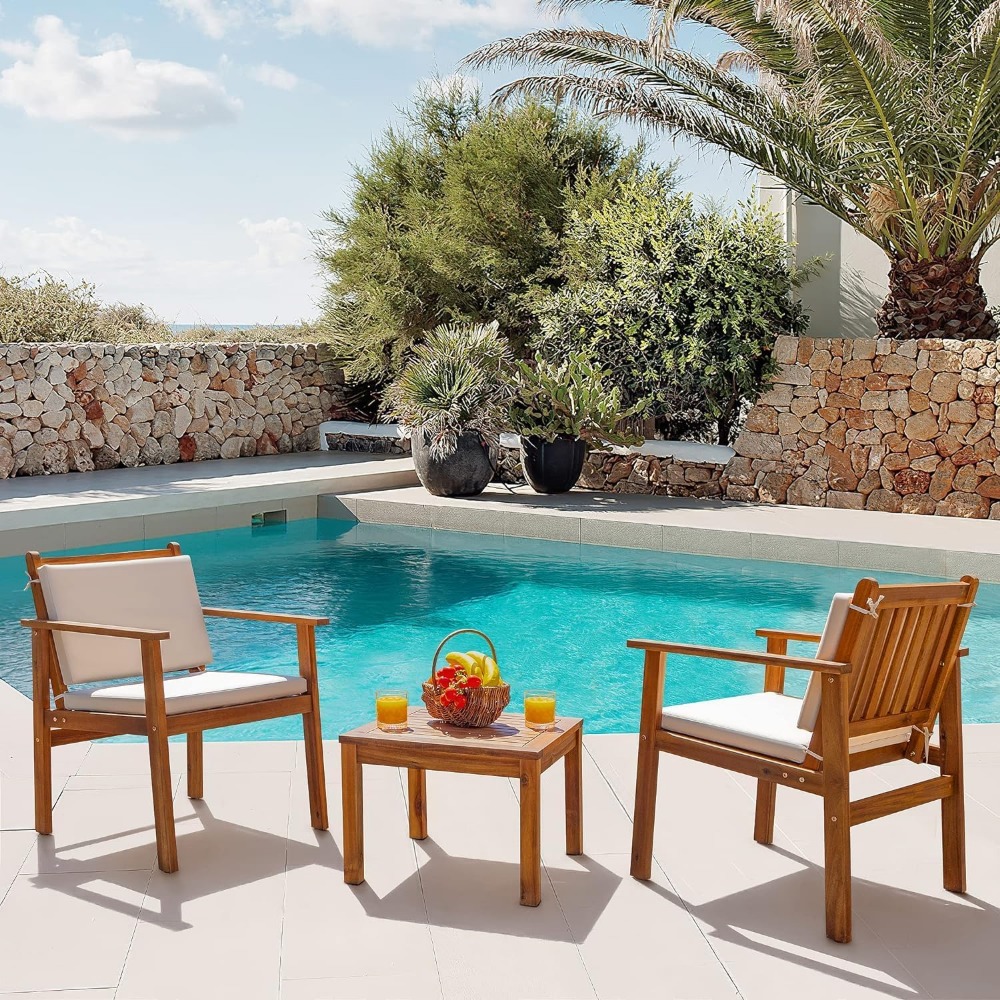 Patio Set 3 Piece Acacia Wood  - Outdoor Furniture Cushions 24 X 24 ulasan dan harga