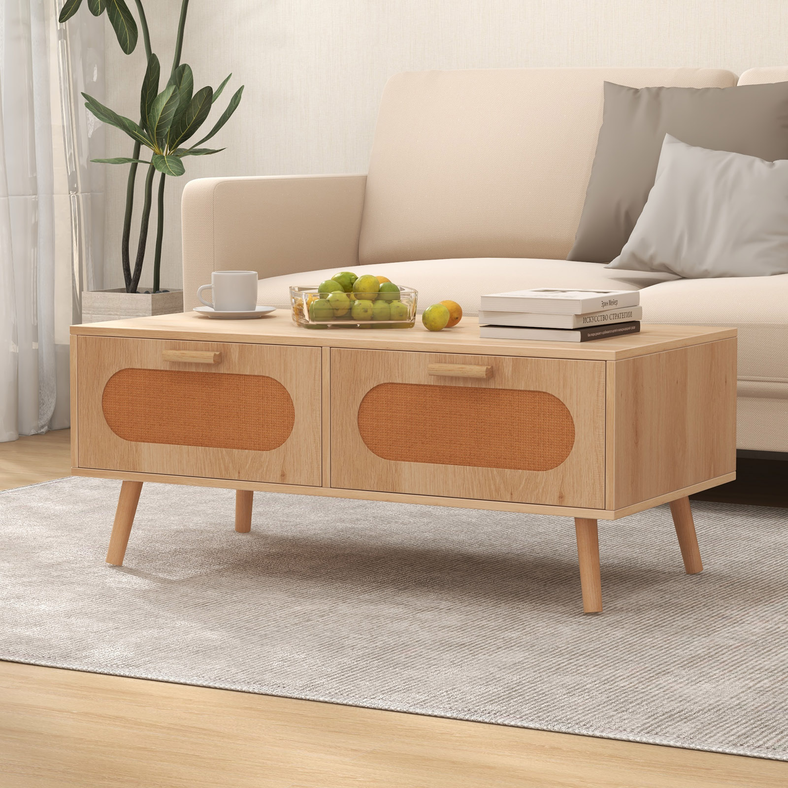 Rattan Coffee Table Mid Centur - Outdoor Furniture Sale ulasan dan harga