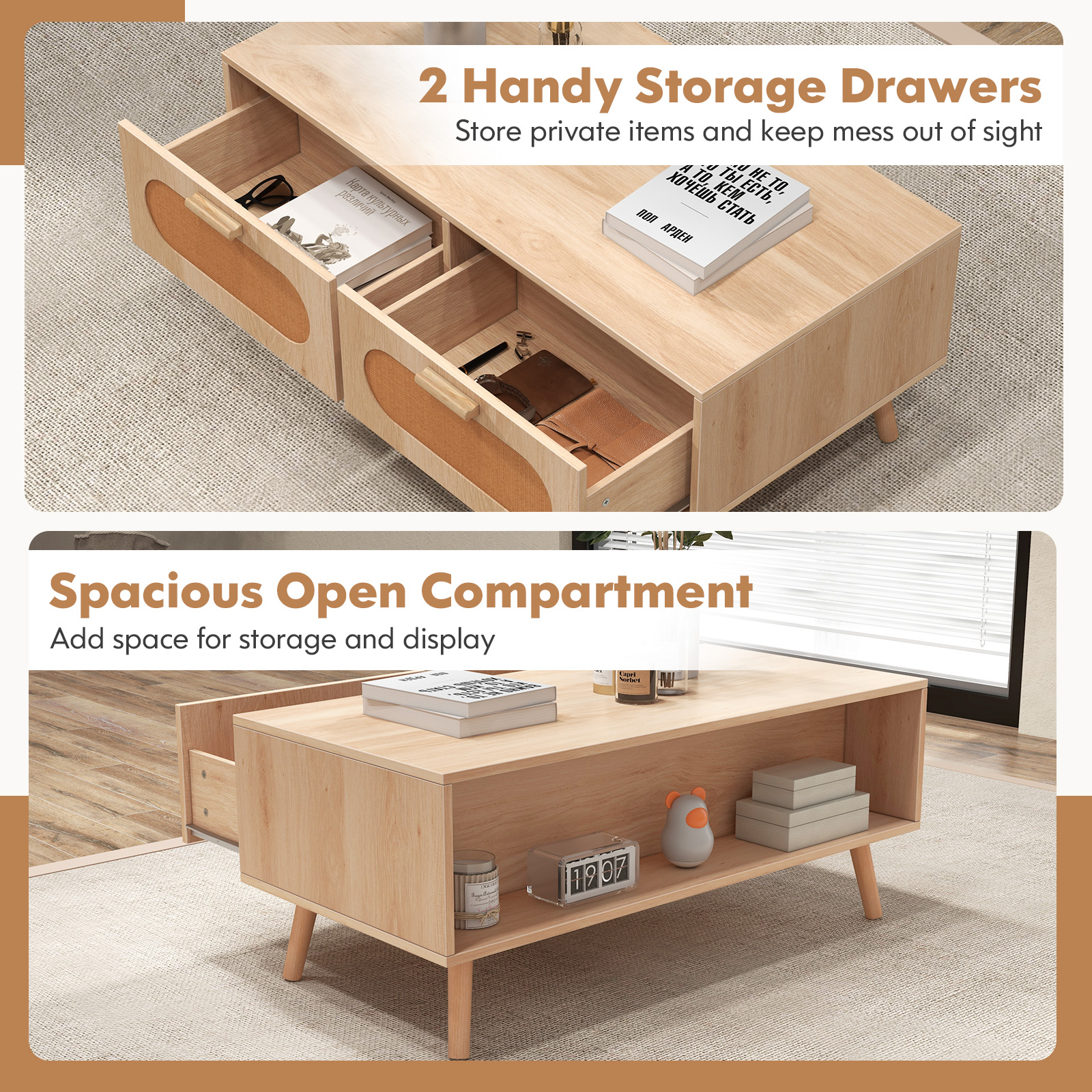 Rattan Coffee Table Mid Centur - Outdoor Furniture Sale ulasan dan harga